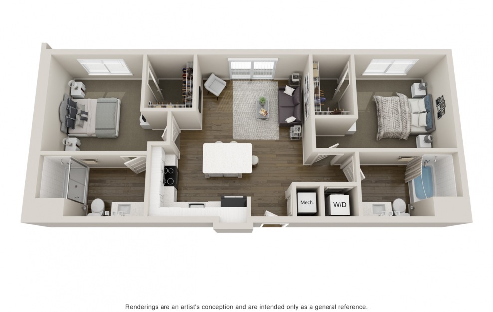 B3 2 bedroom and 2 bathroom 3D apartment floorplan at Jade North Hyde Park