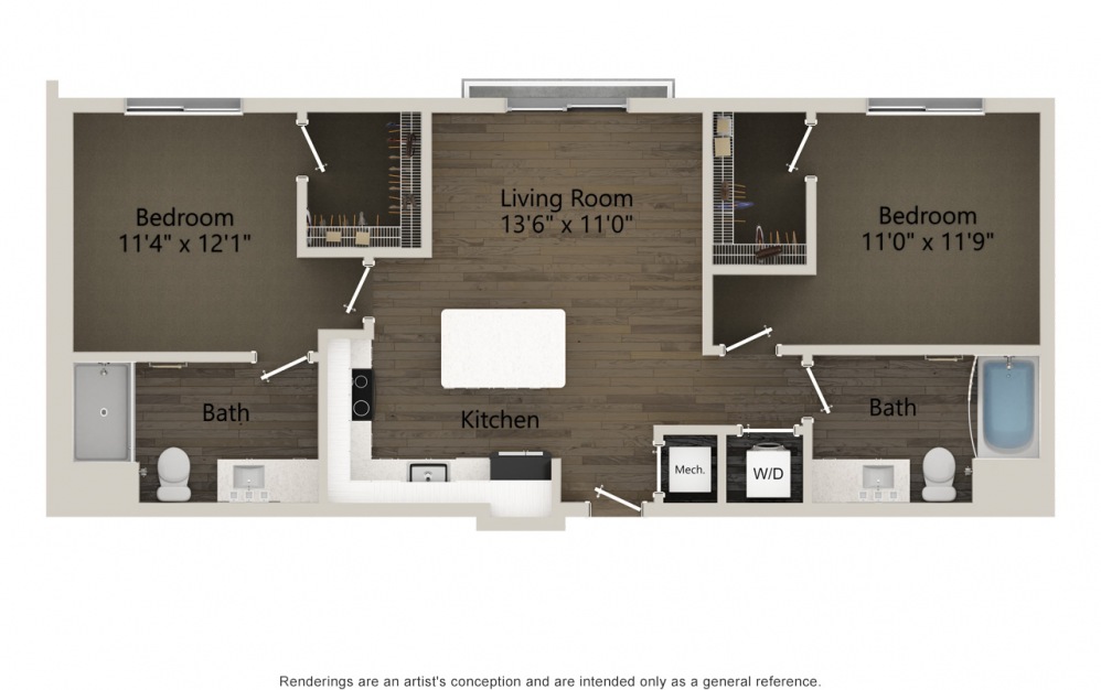 B3 2 bedroom and 2 bathroom 2D apartment floorplan at Jade North Hyde Park
