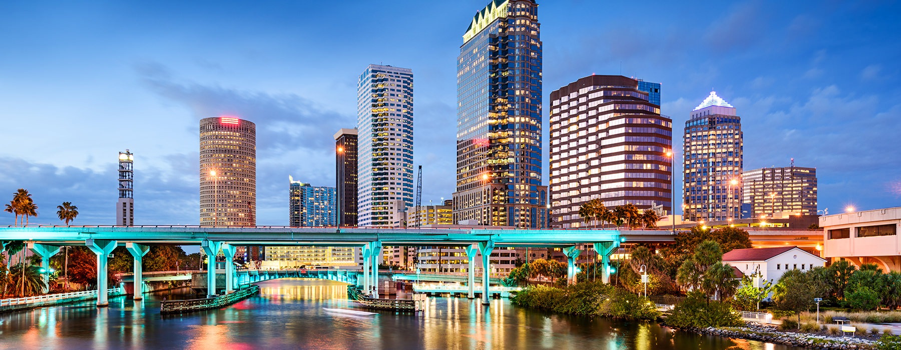 Nighttime skyline shot of Tampa